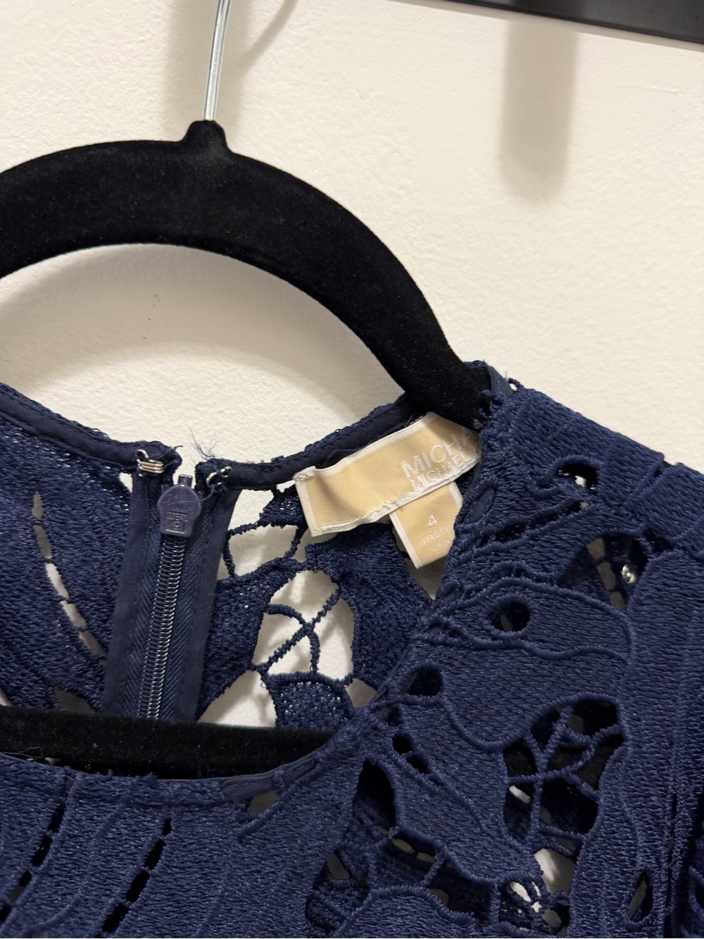 Michael Kors Navy Blue Lace Long-Sleeve Mini Dress - Picture 2 of 5
